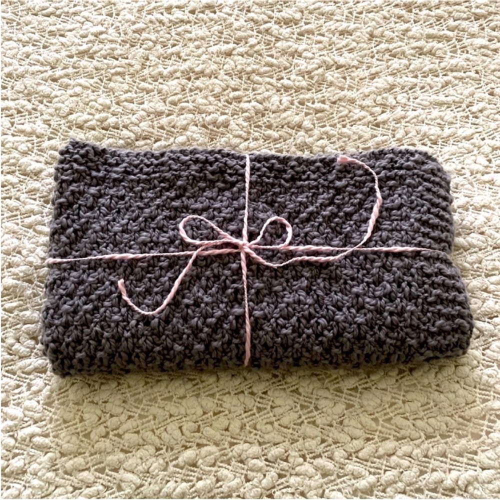 New Hand Knit Eco Organic Cozy Gray Baby Blanket